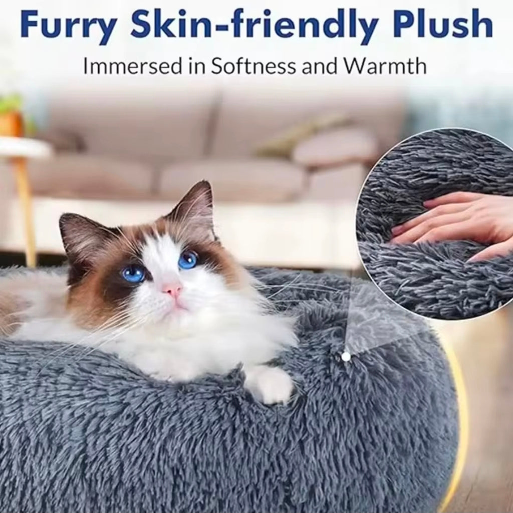 Calming Plush Pet Bed | Ultra Soft Donut Bed for Cats & Dogs