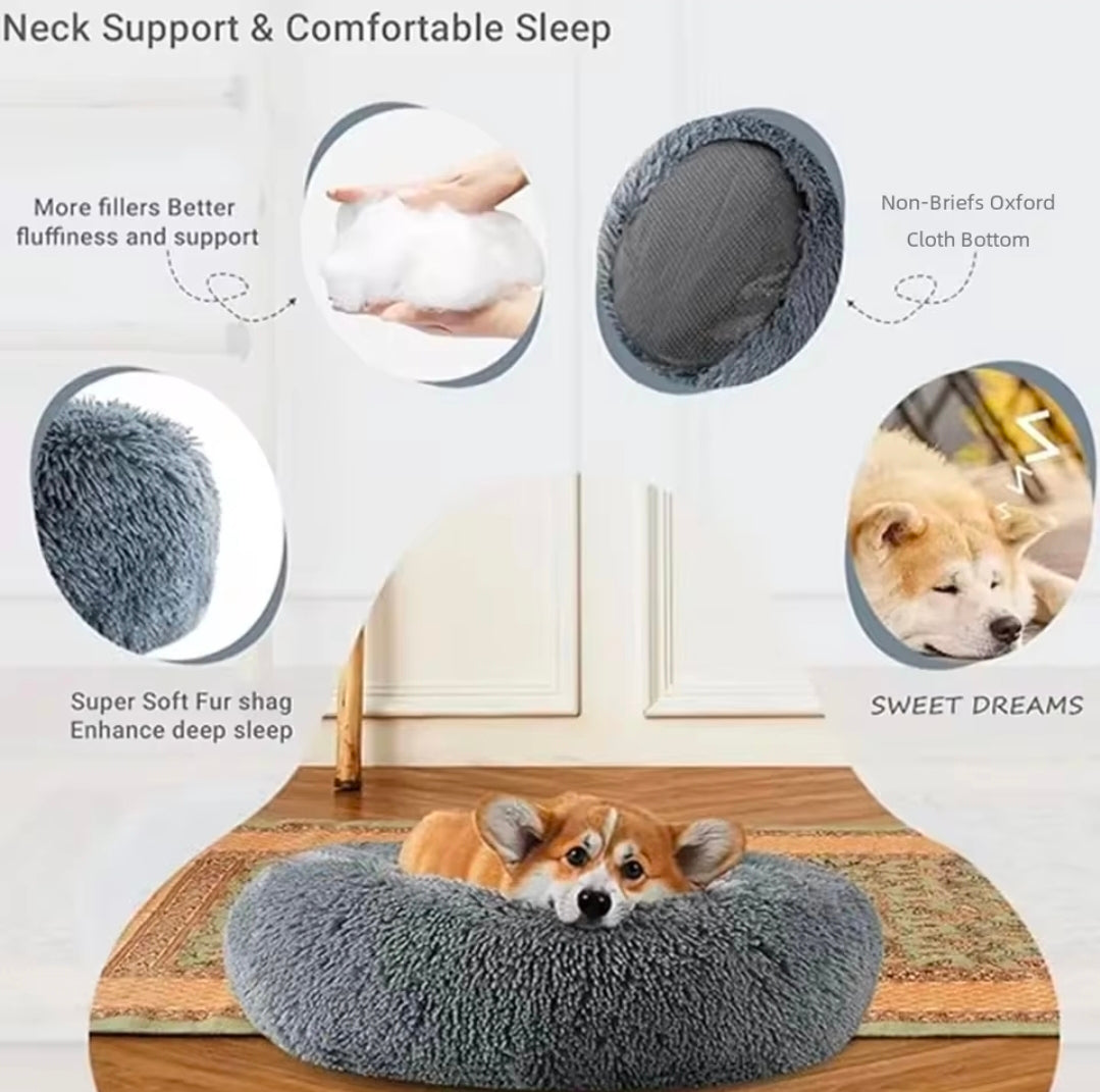 Calming Plush Pet Bed | Ultra Soft Donut Bed for Cats & Dogs